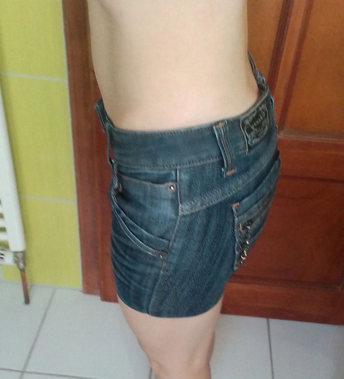 Short en simili jeans femme bleu Cherry - photo numéro 5