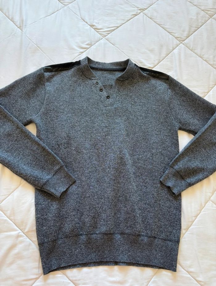 Pull gris noir chine début 2000 y2k homme col V bouton coton taille M - photo numéro 4