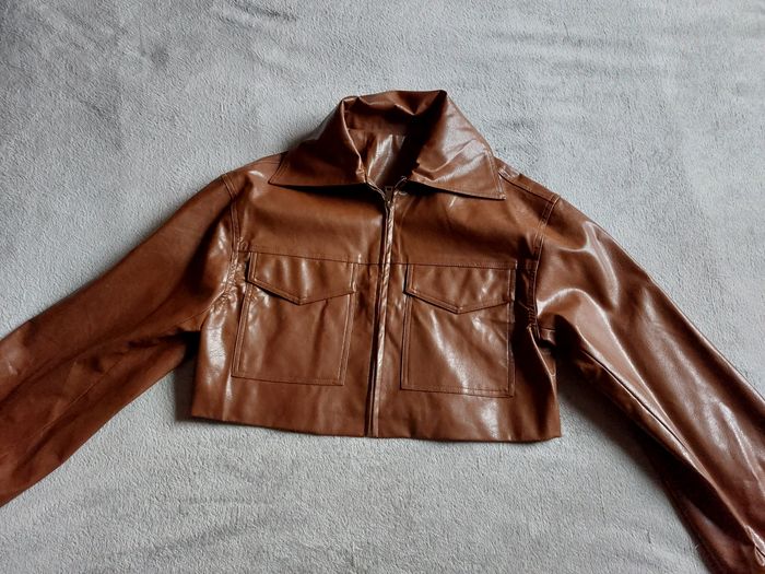 Blouson Lumina simili cuir marron court taille M