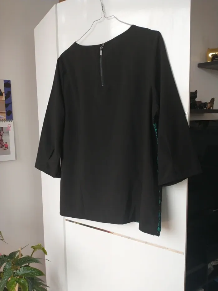 Tunique courte droite noir et verte Elora - photo numéro 2