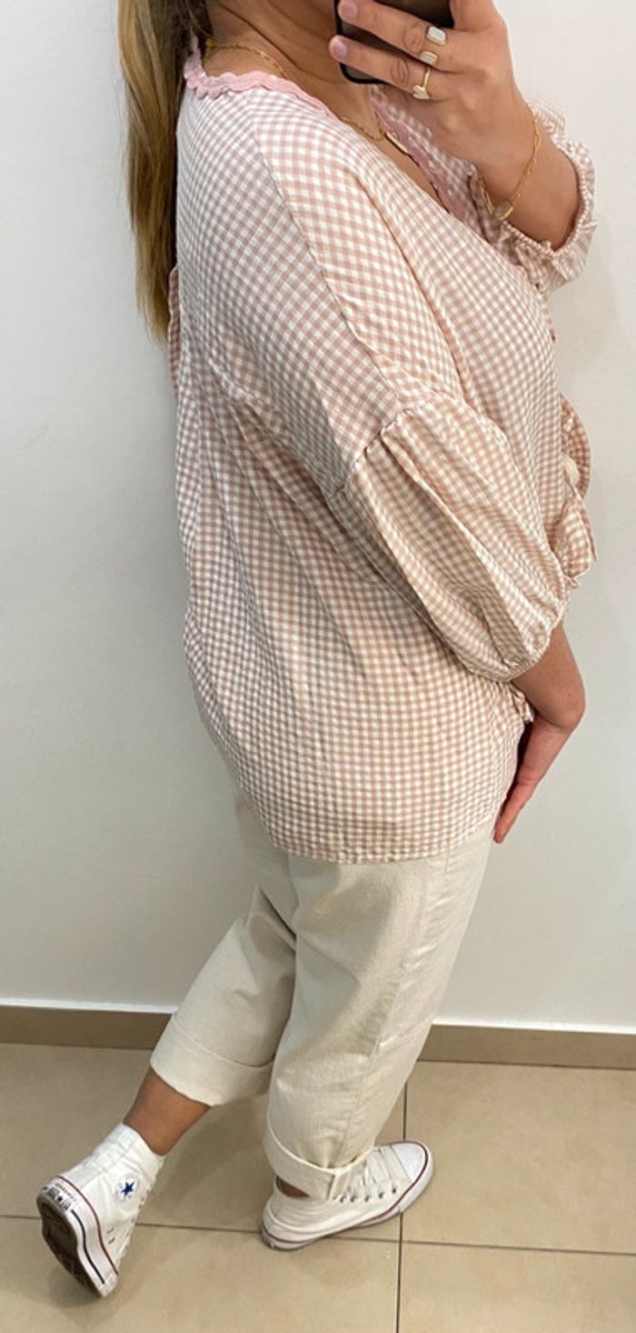 Jolie Blouse Vichy A Nouer Avec Poches Taille Unique - photo numéro 5
