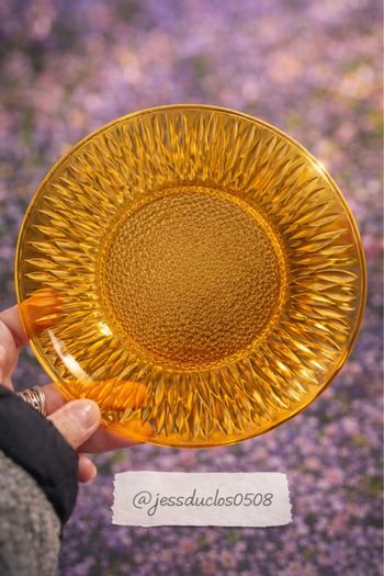 🍯 Lot de 6 assiettes en verre ambré vintage Vereco – motif soleil – Ø 19 cm