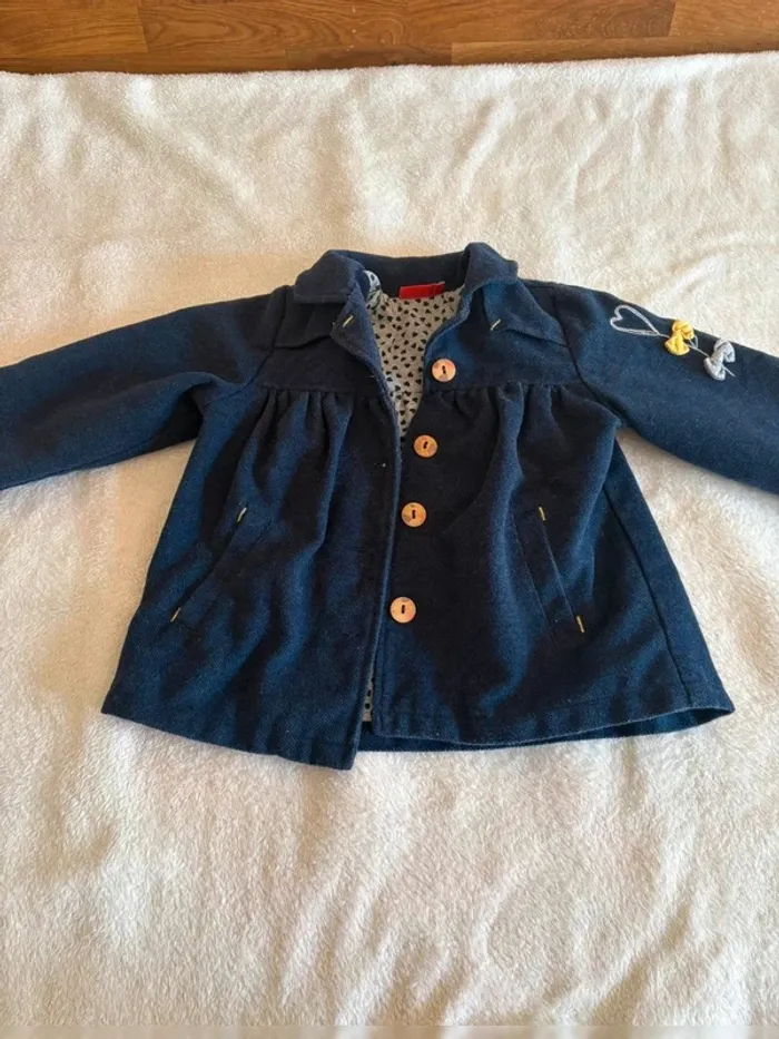 Manteau fille bleu marine Tissaia 24 mois – doublure cœurs, détail papillon brodé - photo numéro 3