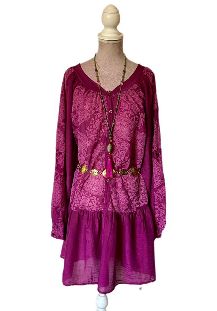 🩷🌿Blouse tunique vintage bohème soie coton taille 40/L Boho hippie chic silk blouse🌿🩷 - photo numéro 2