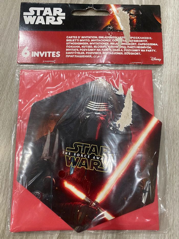 Lot 6 invitations Stars Wars et enveloppes