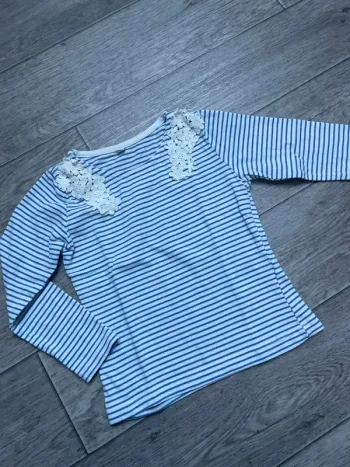 Tshirt manches longues marinière broderie blanche