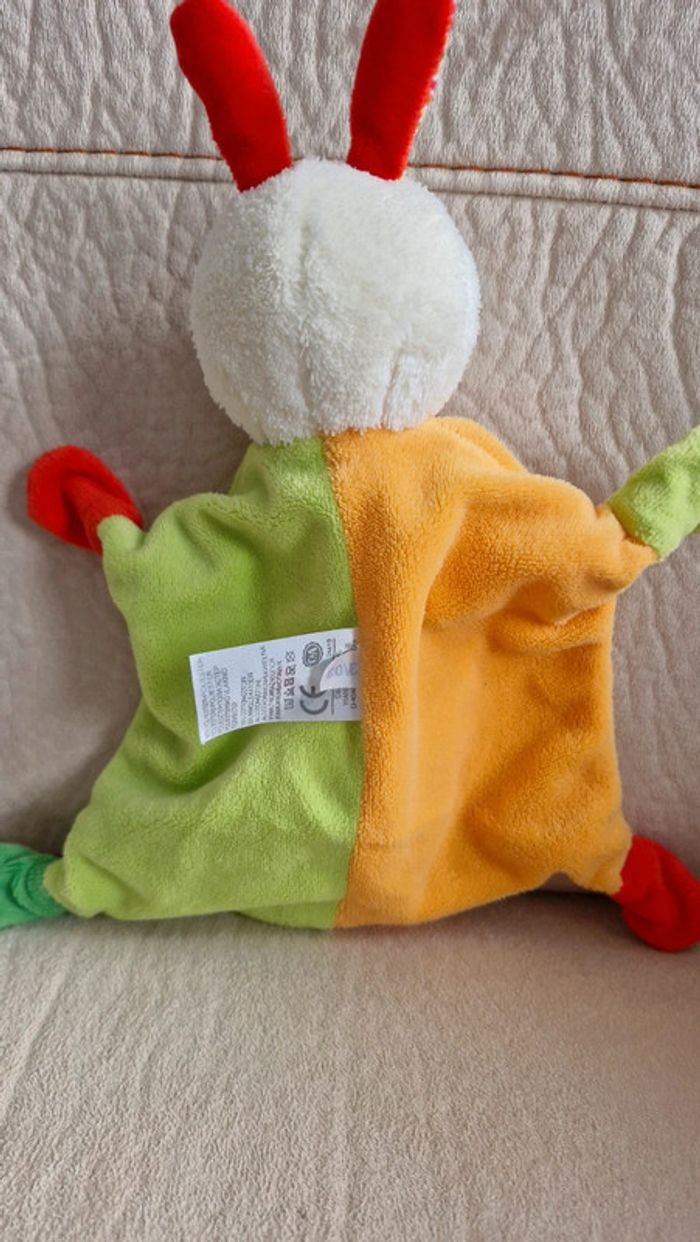 Doudou plat lapin orange et vert baby club - photo numéro 3
