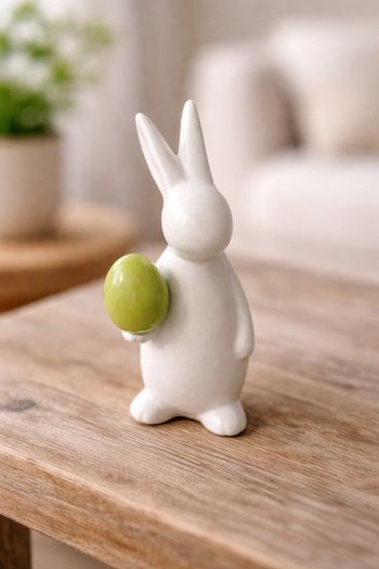 Lapin décoratif blanc avec œuf vert – 12€