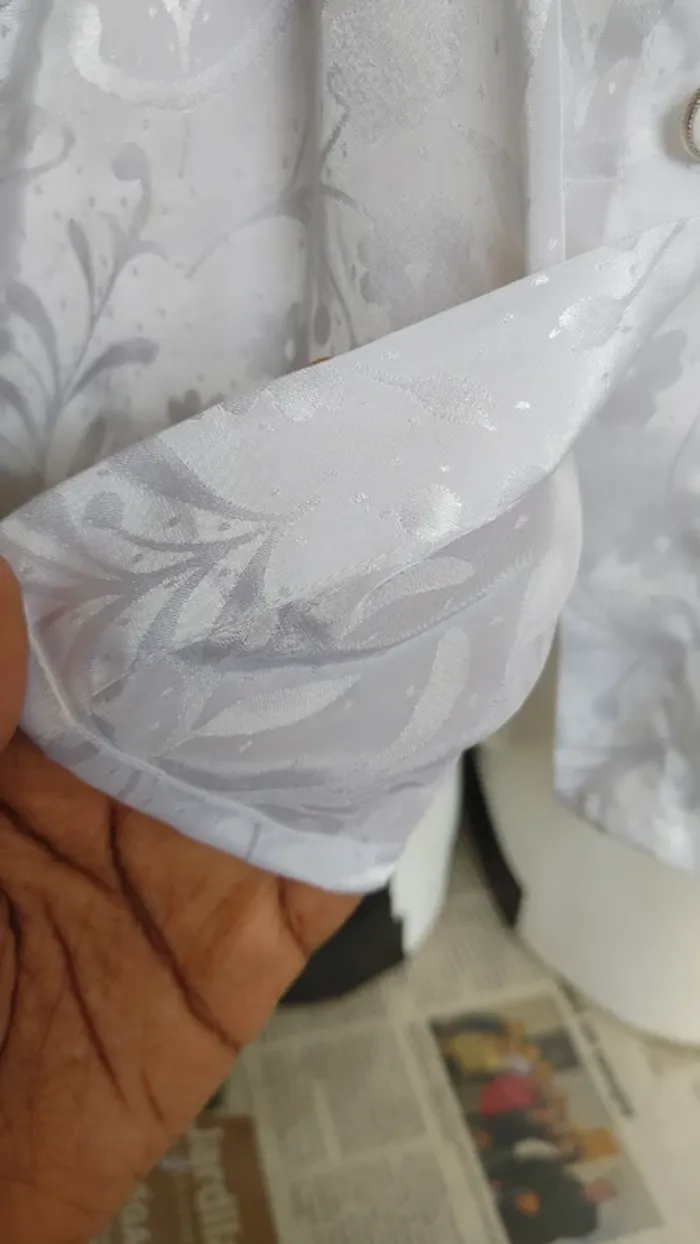 Chemise fluide damassé blanc vintage bouton - photo numéro 5