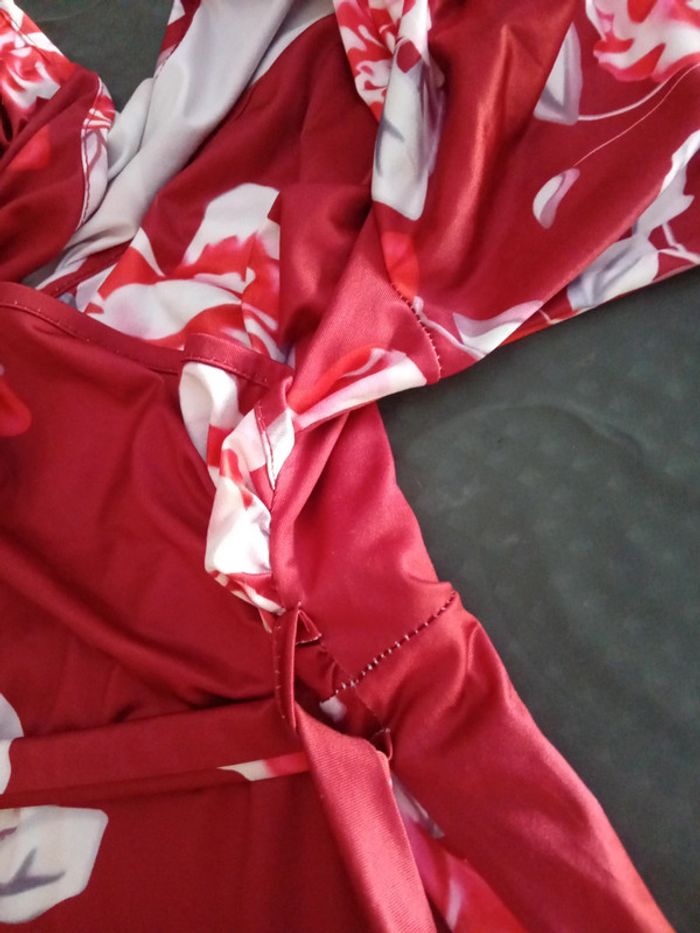 Robe très longue viscose motif roses bordeaux femme L - photo numéro 15