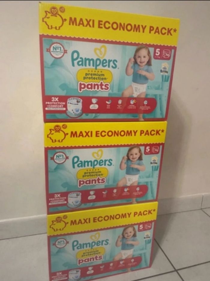 3 cartons de couches pampers premium pants taille 5