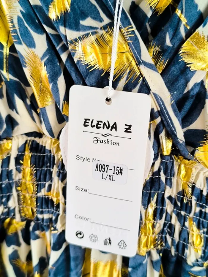 Robe longue imprimée tropicale bleue marine et beige femme 40/42 - photo numéro 5