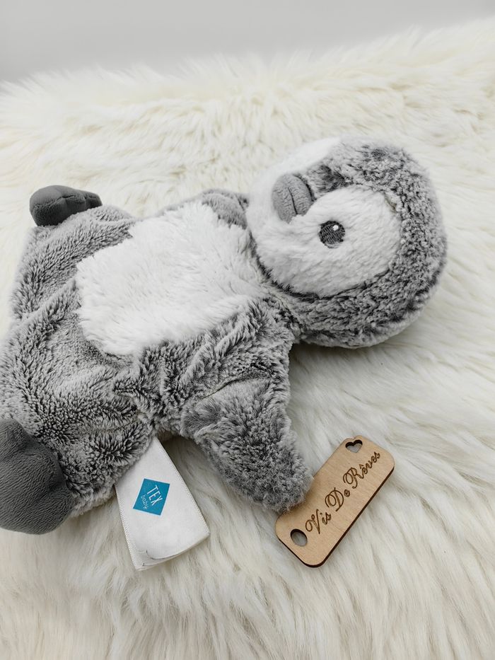 Doudou peluche marionnette Pingouin Tex Baby gris blanc - photo numéro 2