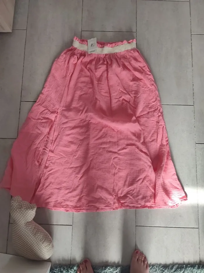 Jupe longue gaz de coton ceinture dorée