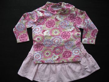 ENSEMBLE 2 PCS BÉBÉ FILLE : JUPE ROSE + TEE SHIRT ML A FLEURS  "GRAIN DE BLE" - 6 MOIS - n°18