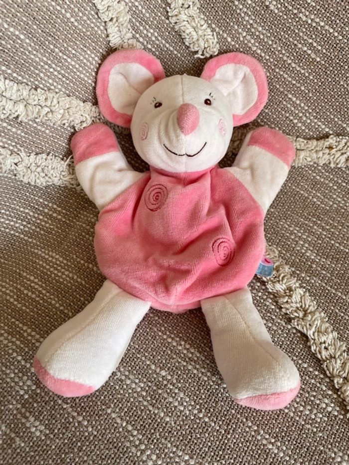 Peluche doudou 26cm Sucre d'orge souris rose et blanche très bon état