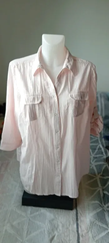 Blouse manches 3/4 ajustables effet plissé avec poches à pression rose femme 46 canda