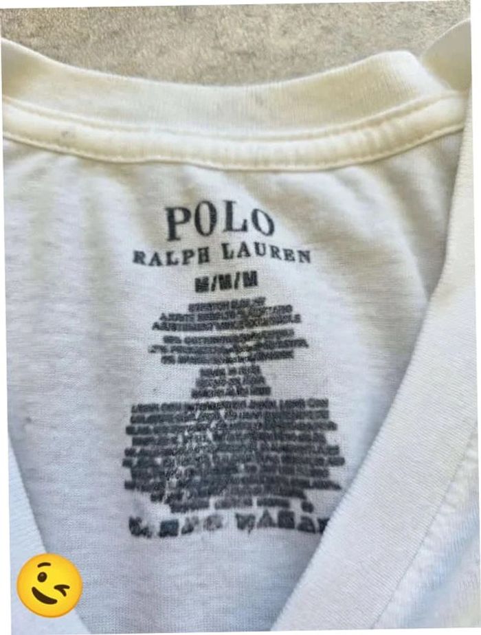 T-shirt Ralph Lauren M coupe col V blanc Homme Men tee104 - photo numéro 3