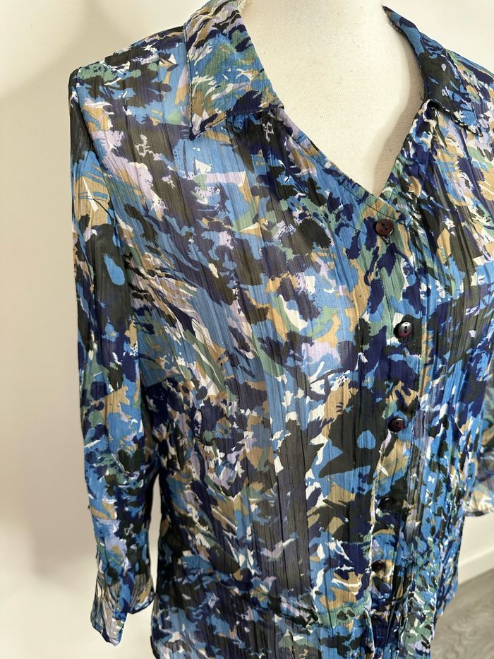 Blouse mouchetée camouflage bleue et beige Damart T44 XXL - photo numéro 2