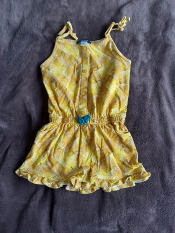 Combishort à bretelles okaidi 3 ans jaune motifs feuille