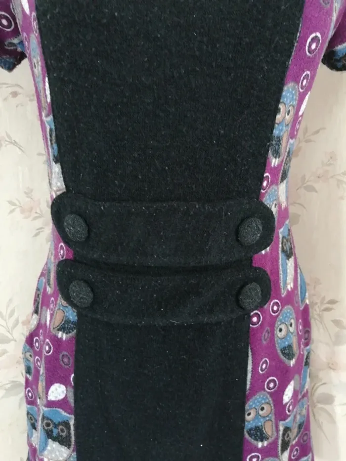 Robe violette à manches courtes motifs hiboux avec col poches et boutons / purple jam / (M) - photo numéro 4