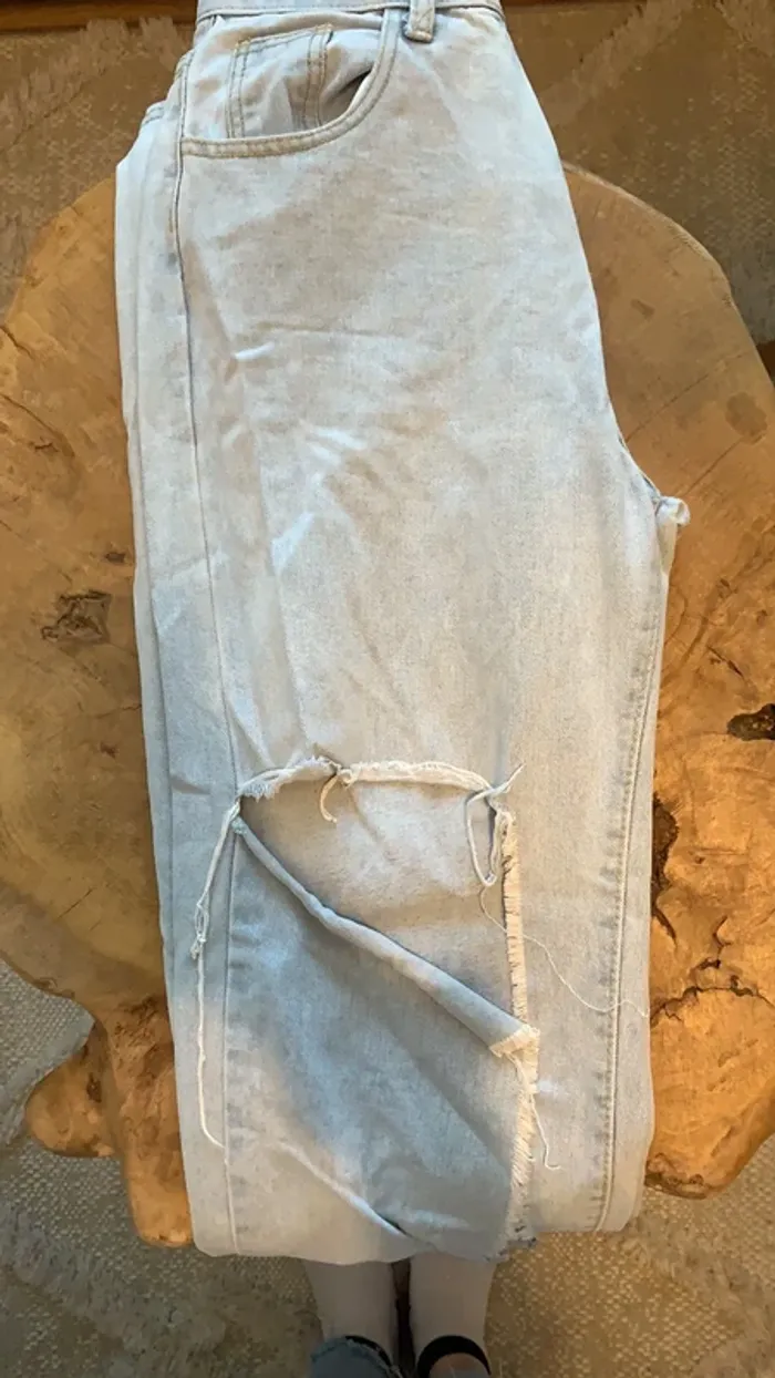 Jeans bleu ciel jambes très larges - photo numéro 4