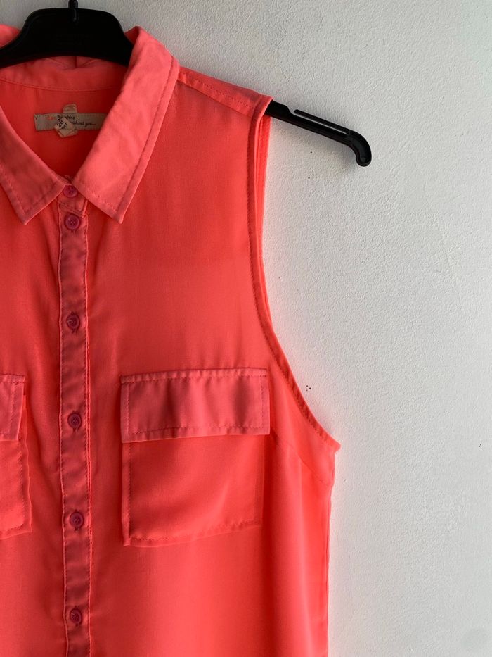 Chemise en tulle rose corail Bershka - photo numéro 2