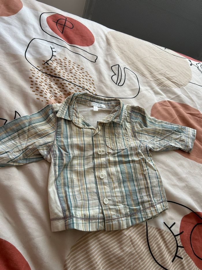 Chemise à carreaux bleu et grise taille 1mois/54cm Kitchoun