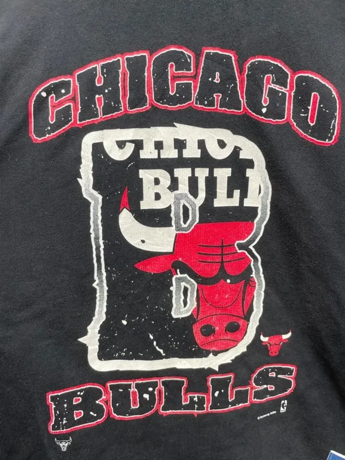 NBA Basketball Vintage Nutmeg Chicago Bulls Black Sweater Mens M Made in Portugal 🇵🇹 - photo numéro 2