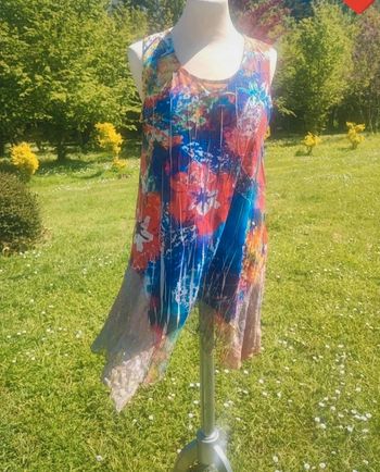 💎haut top tunique dentelle vintage rare femme t s 36 multicolore 80s