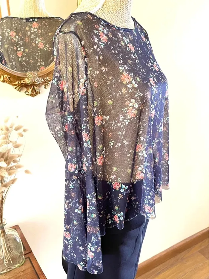 Sublime top fluide floral à manche large en tulle mango taille S - photo numéro 11