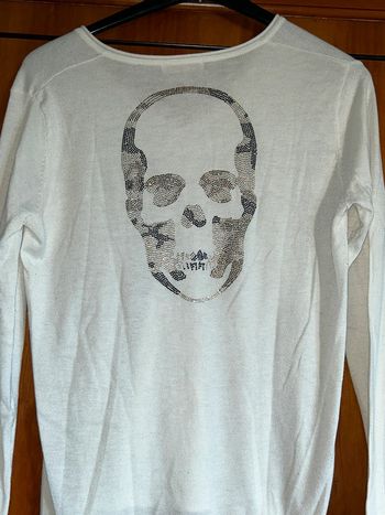 Pull blanc skull col v Peace & Love