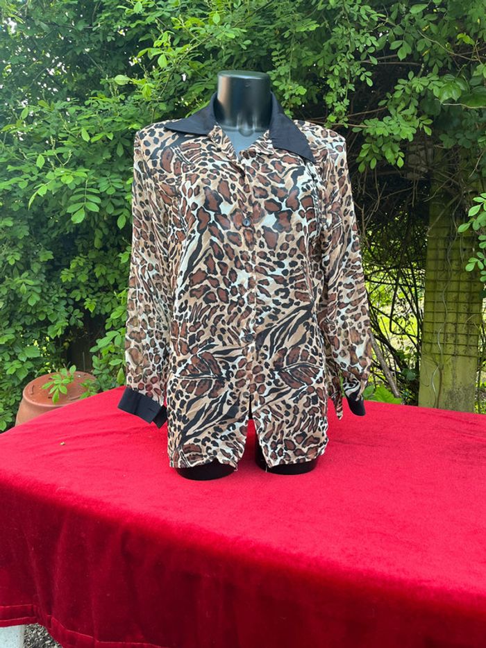 Superbe chemise en voile Mim Vintage Léopard Feuillage  T 38/40/42/44