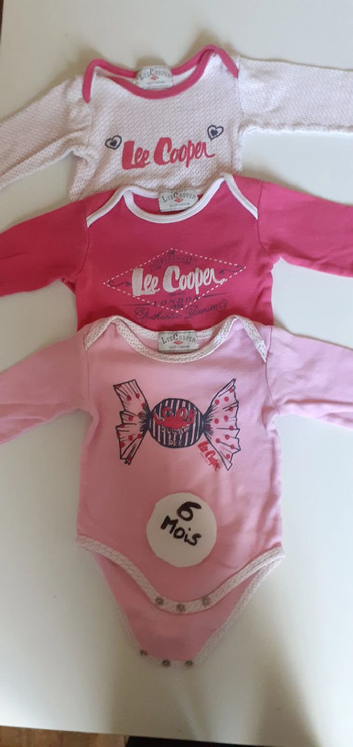 Lot de 3 bodies coton lee cooper manches longues 6 mois fille - photo numéro 2
