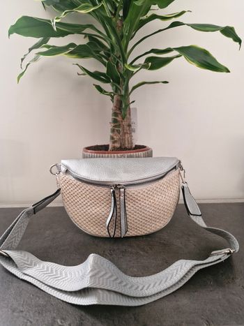 Sac banane bi matière beige et argent 