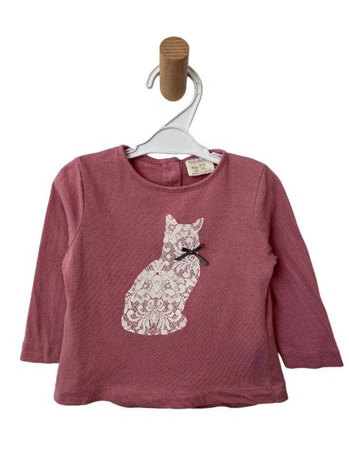 T-shirt manches longues vieux rose (chat) - Zara Babygirl 74cm