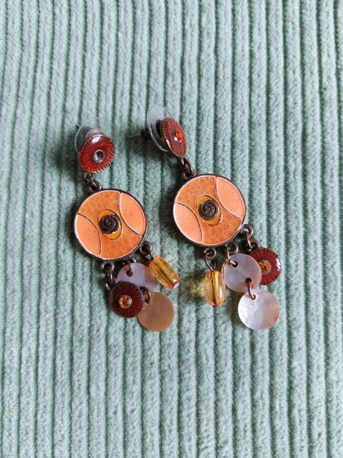 Lot bracelet + boucles d'oreilles orange et doré - photo numéro 3