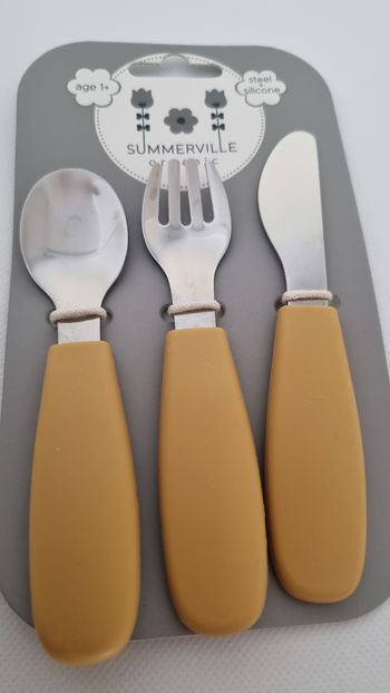 Set de couverts enfants en inox et silicone - couleur Ocre - dès 12 mois - Summerville Organic neuf