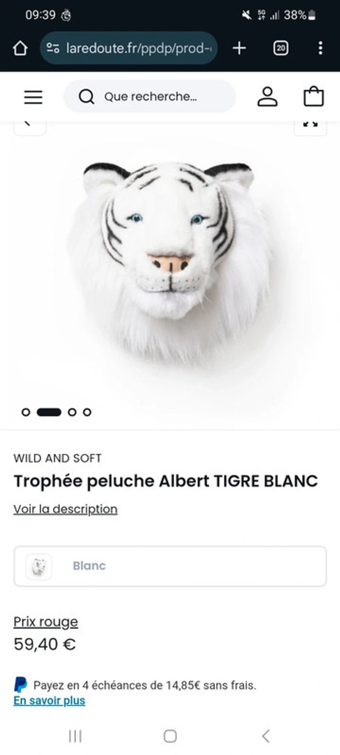 Trophée peluche tête de tigre blanc - photo numéro 2