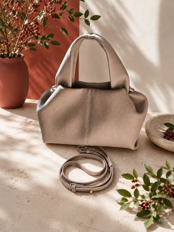 Sac à main Polène en cuir avec bandoulière Gris Beige Vintage - minimaliste 