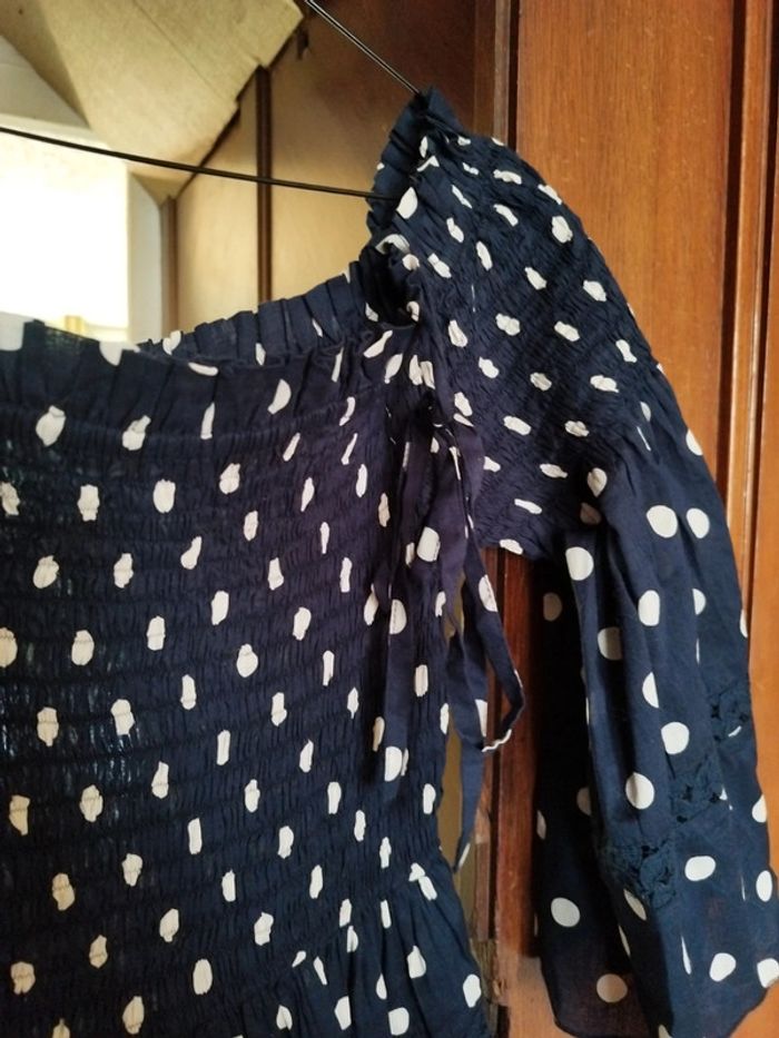 Top bleu marine femme pois vintage S/M y2k - photo numéro 4