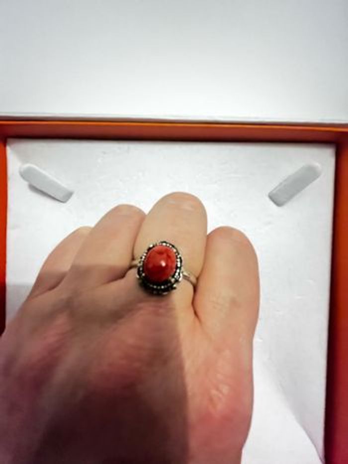 Bague  en argent massif et corail  pour femme , taille 56 - photo numéro 4