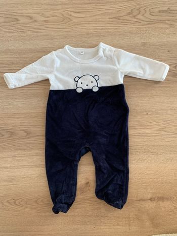 Pyjama grenouillère ourson 3 mois-62cm bleu et blanc 