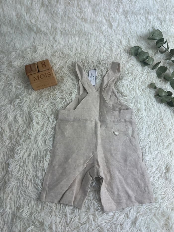 Salopette courte en lin beige tartine et chocolat taille 18 mois - photo numéro 5