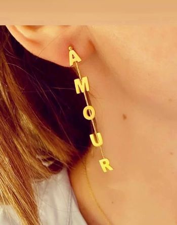 Boucles d’oreilles longues lettres amour acier inoxydable or
