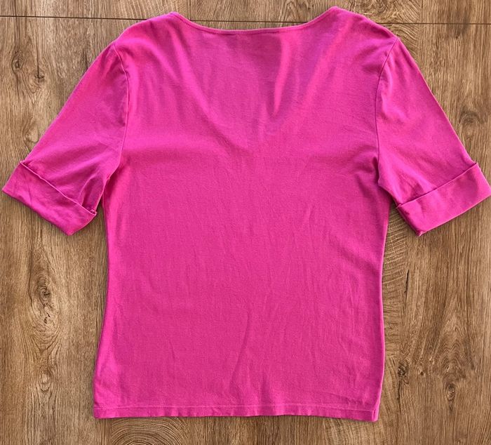 T.shirt manches courtes col V fuschia Lauren Ralph Lauren (logo brodé), femme, taille L - photo numéro 3
