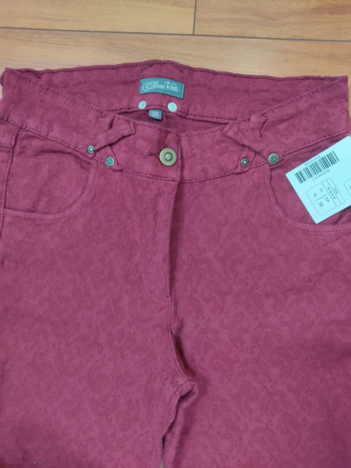 Pantalon bordeaux femme broderie florale 38 M Neuf - photo numéro 9