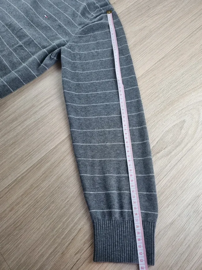 Pull à col V gris rayé Tommy Hilfiger Homme Taille M - photo numéro 5