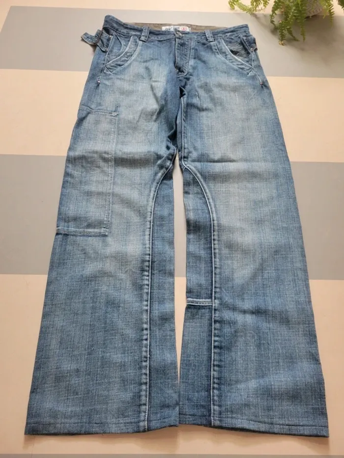 Pantalon jean jake two large super baggy taille L 50 bleu clair - photo numéro 3