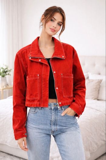 Veste en jeans rouge, taille M, marque Pull and Bear